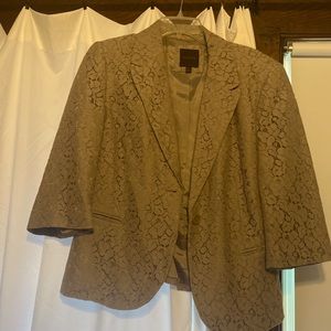 Lace overlay taupe blazer 3/4 sleeve